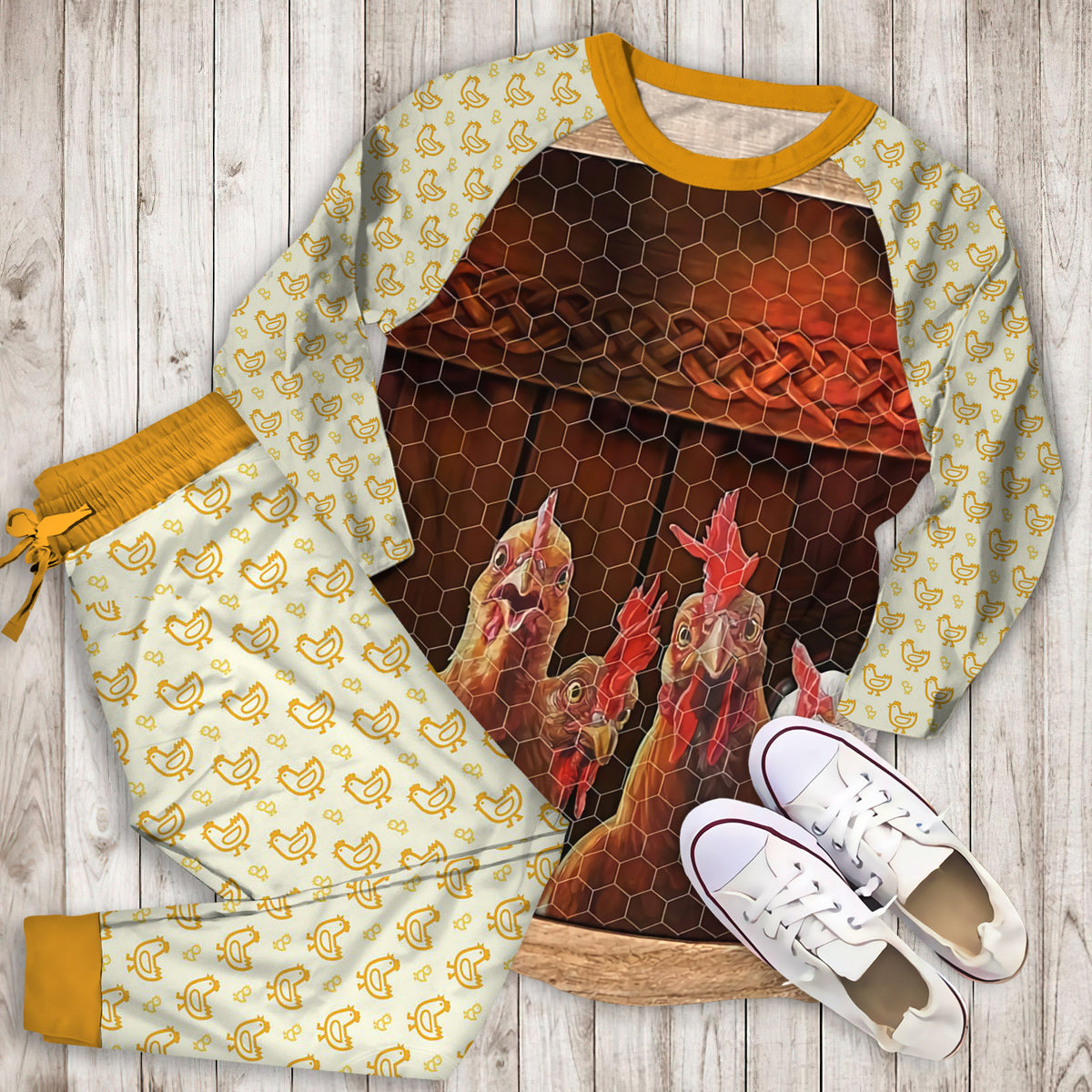 Chicken Pajama Set | Pajamas | Cotton Sleepwear Sets | Soft Long Sleeve Pjs | Raglan Shirt and Pants Set