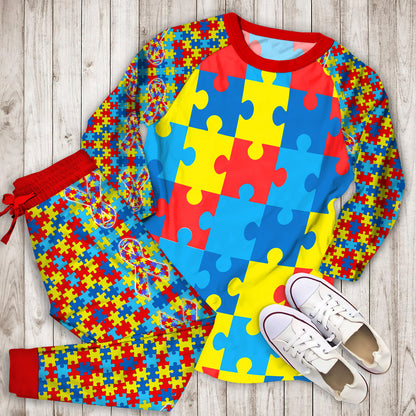 Autism Awareness Puzzles Pajama Set |Sleepwear Pjs Sets | Raglan Shirt Pants Set