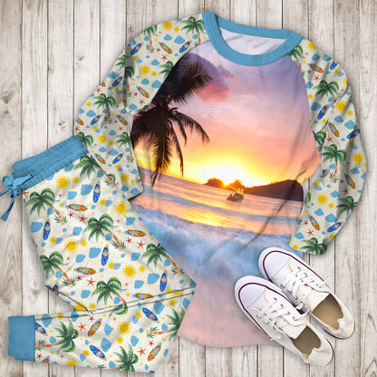 Beach Pajama Set | Pajamas | Cotton Sleepwear Sets | Soft Long Sleeve Pjs | Raglan Shirt and Pants Set