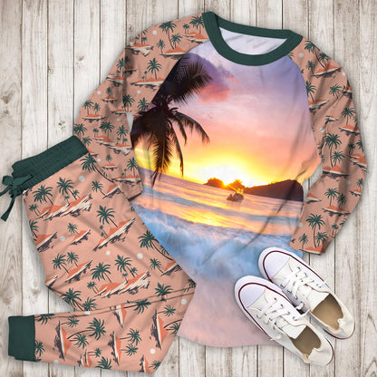 Beach Pajama Set | Pajamas | Cotton Sleepwear Sets | Soft Long Sleeve Pjs | Raglan Shirt and Pants Set