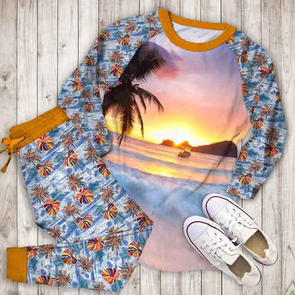 Beach Pajama Set | Pajamas | Cotton Sleepwear Sets | Soft Long Sleeve Pjs | Raglan Shirt and Pants Set