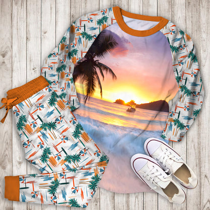 Beach Pajama Set | Pajamas | Cotton Sleepwear Sets | Soft Long Sleeve Pjs | Raglan Shirt and Pants Set