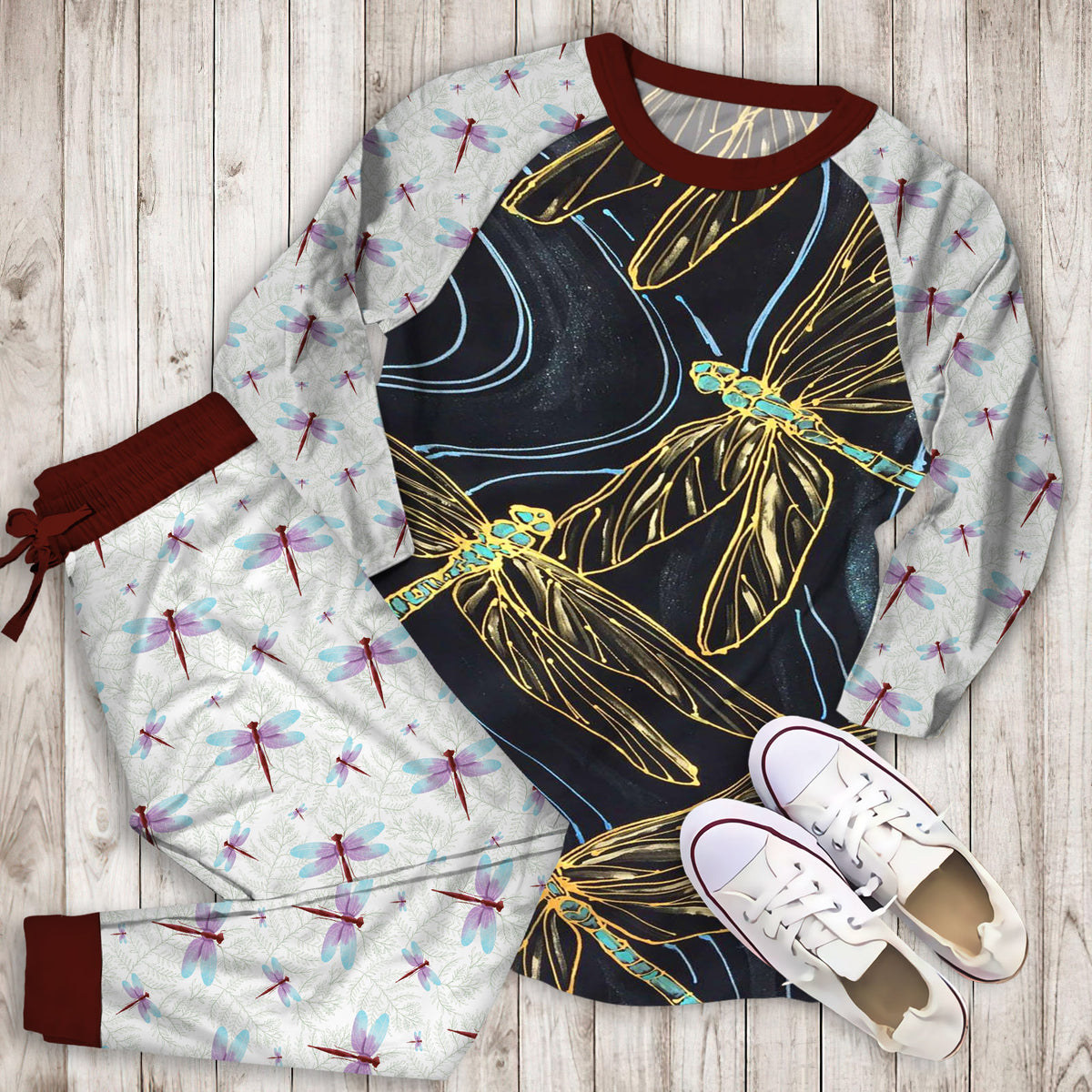 Dragonfly Pajama Set | Pajamas | Cotton Sleepwear Sets | Soft Long Sleeve Pjs | Raglan Shirt and Pants Set