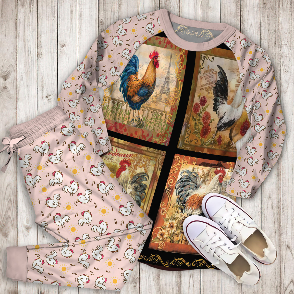 Chicken Pajama Set | Pajamas | Cotton Sleepwear Sets | Soft Long Sleeve Pjs | Raglan Shirt and Pants Set