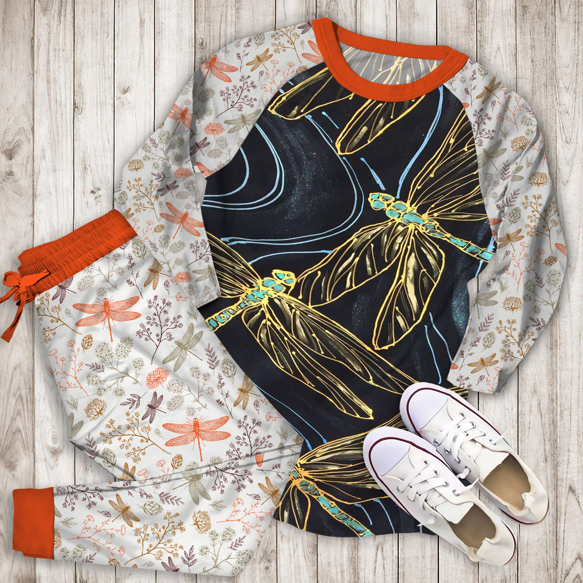 Dragonfly Pajama Set | Pajamas | Cotton Sleepwear Sets | Soft Long Sleeve Pjs | Raglan Shirt and Pants Set