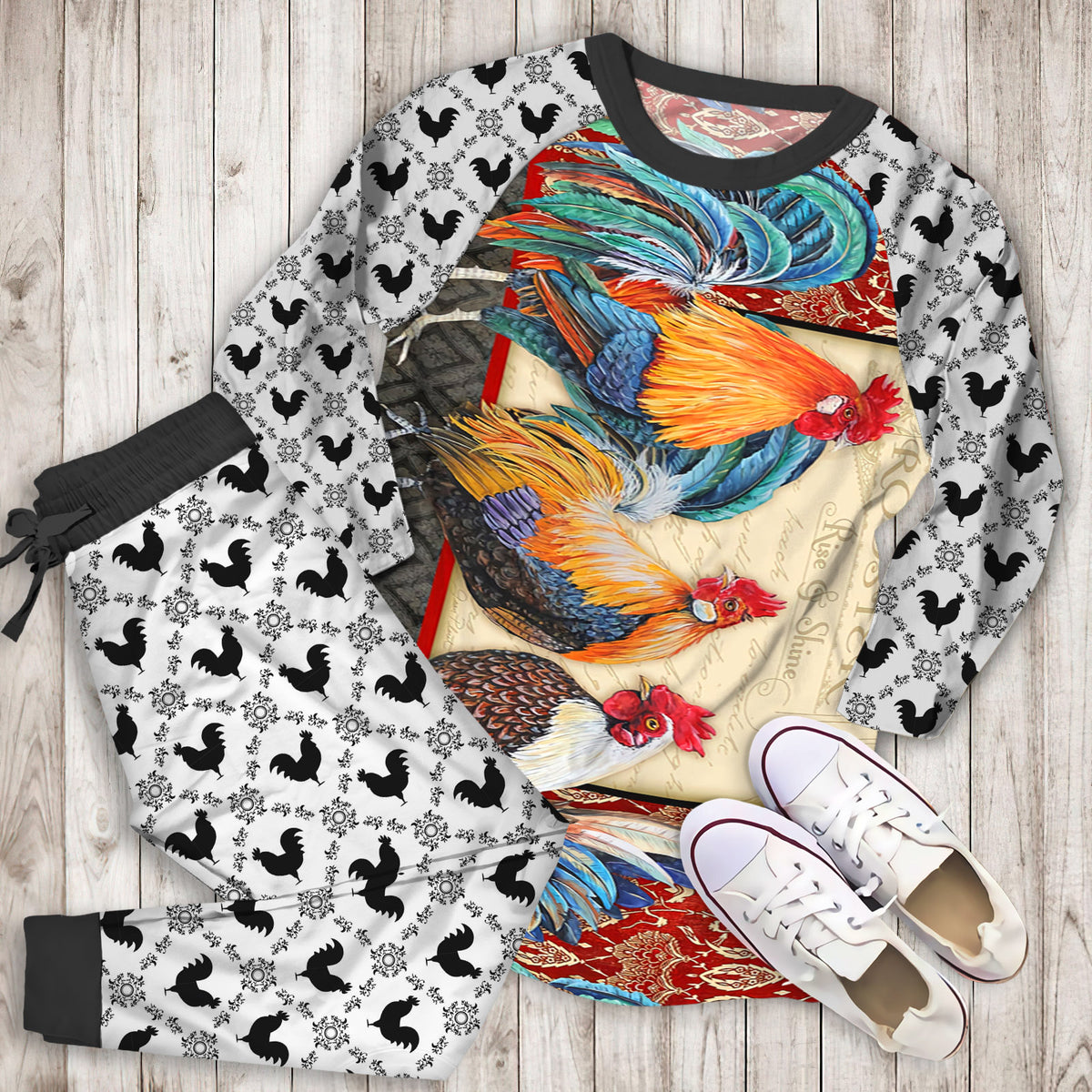 Rooster Pajama Set |Sleepwear Pjs Sets | Raglan Shirt Pants Set
