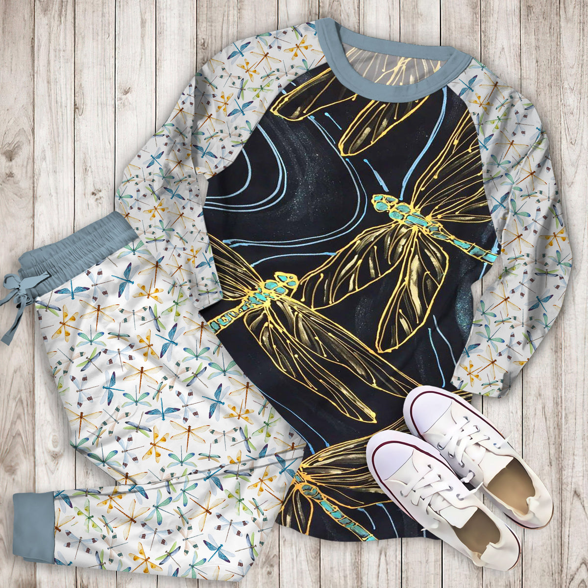 Dragonfly Pajama Set | Pajamas | Cotton Sleepwear Sets | Soft Long Sleeve Pjs | Raglan Shirt and Pants Set