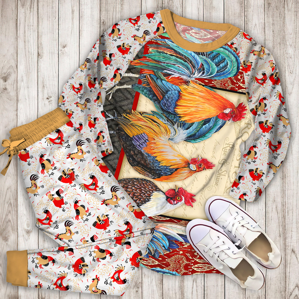Rooster Pajama Set |Sleepwear Pjs Sets | Raglan Shirt Pants Set