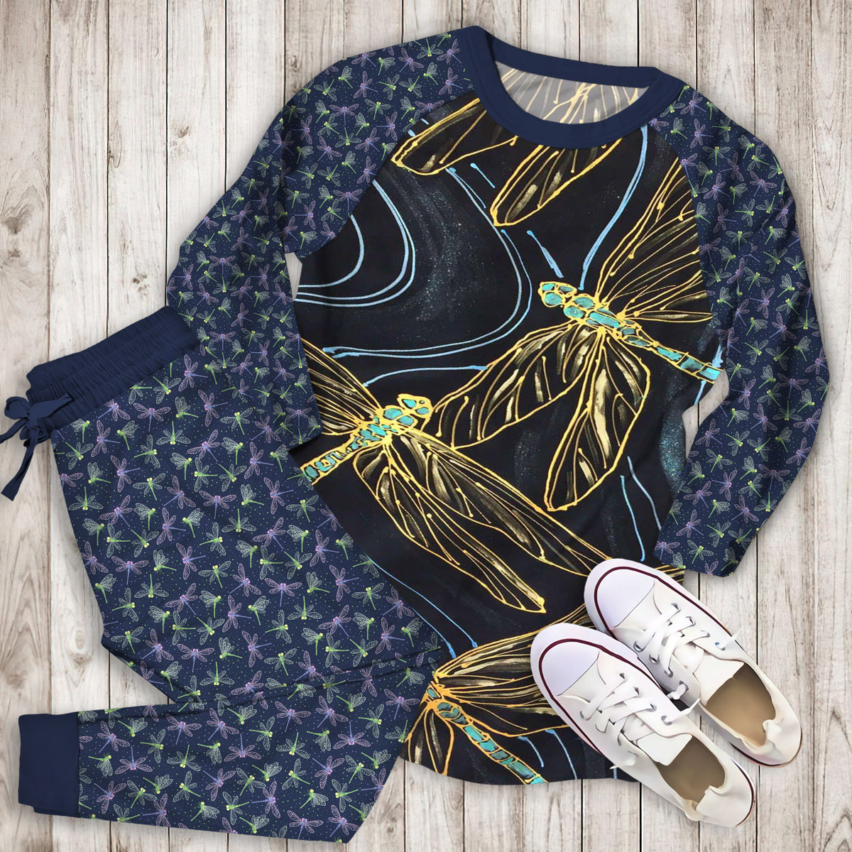 Dragonfly Pajama Set | Pajamas | Cotton Sleepwear Sets | Soft Long Sleeve Pjs | Raglan Shirt and Pants Set