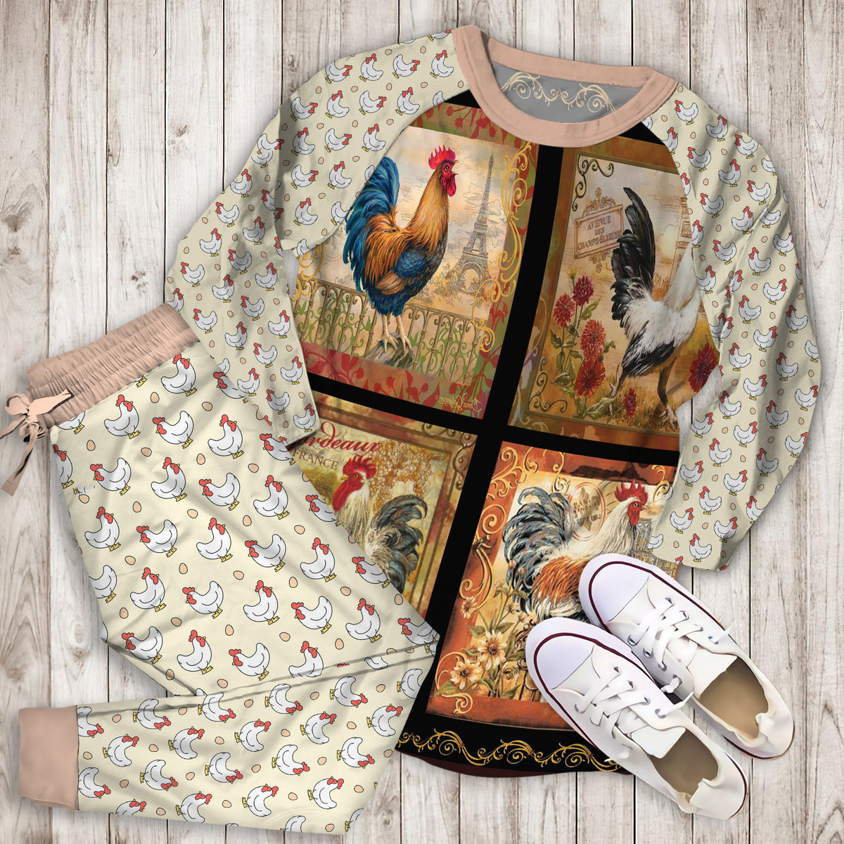 Chicken Pajama Set | Pajamas | Cotton Sleepwear Sets | Soft Long Sleeve Pjs | Raglan Shirt and Pants Set