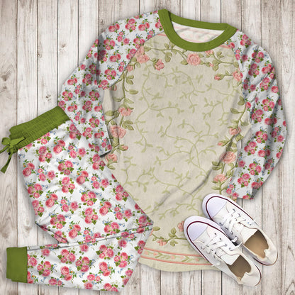 Blush Bloom Roses Floral Pajama Set | Pajamas | Cotton Sleepwear Sets | Soft Long Sleeve Pjs | Raglan Shirt and Pants Set