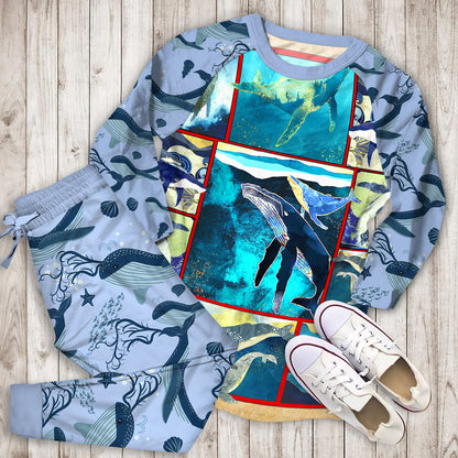 Whale Pajama Set | Pajamas | Cotton Sleepwear Sets | Soft Long Sleeve Pjs | Raglan Shirt and Pants Set