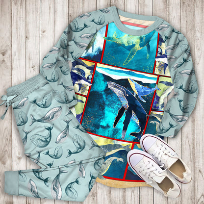 Whale Pajama Set | Pajamas | Cotton Sleepwear Sets | Soft Long Sleeve Pjs | Raglan Shirt and Pants Set
