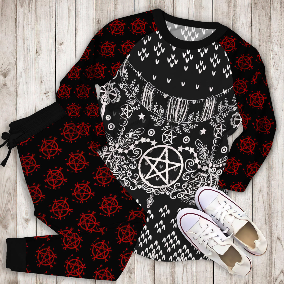 Wicca Blessed Yule Pajama Set | Pajamas | Cotton Sleepwear Sets | Soft Long Sleeve Pjs | Raglan Shirt and Pants Set