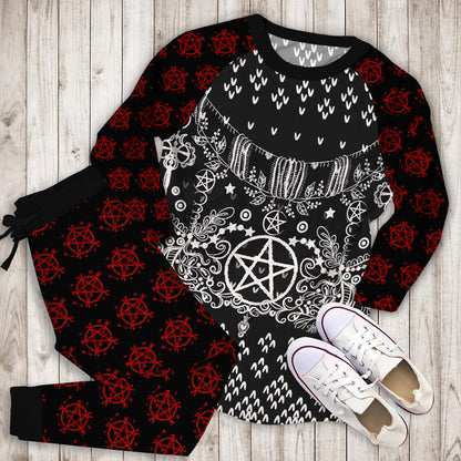 Wicca Blessed Yule Pajama Set | Pajamas | Cotton Sleepwear Sets | Soft Long Sleeve Pjs | Raglan Shirt and Pants Set