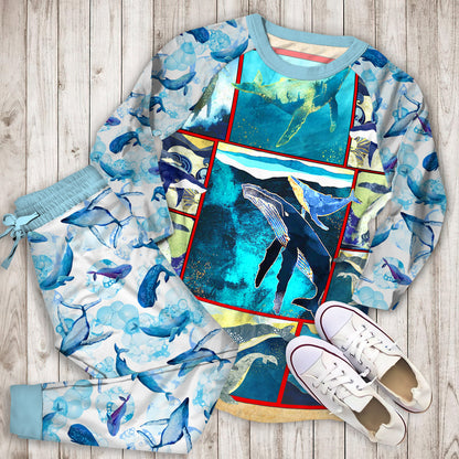 Whale Pajama Set | Pajamas | Cotton Sleepwear Sets | Soft Long Sleeve Pjs | Raglan Shirt and Pants Set