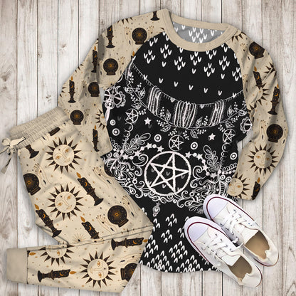 Wicca Blessed Yule Pajama Set | Pajamas | Cotton Sleepwear Sets | Soft Long Sleeve Pjs | Raglan Shirt and Pants Set