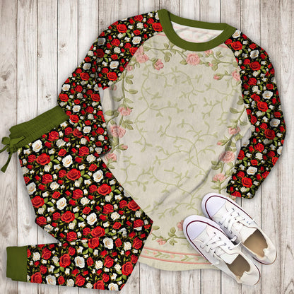 Blush Bloom Roses Floral Pajama Set | Pajamas | Cotton Sleepwear Sets | Soft Long Sleeve Pjs | Raglan Shirt and Pants Set