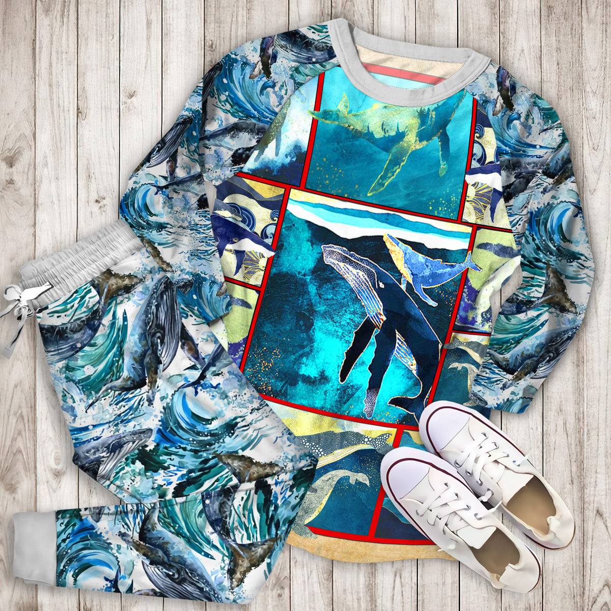 Whale Pajama Set | Pajamas | Cotton Sleepwear Sets | Soft Long Sleeve Pjs | Raglan Shirt and Pants Set