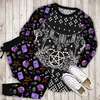 Wicca Blessed Yule Pajama Set | Pajamas | Cotton Sleepwear Sets | Soft Long Sleeve Pjs | Raglan Shirt and Pants Set