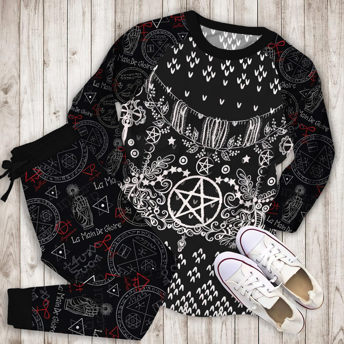 Wicca Blessed Yule Pajama Set | Pajamas | Cotton Sleepwear Sets | Soft Long Sleeve Pjs | Raglan Shirt and Pants Set