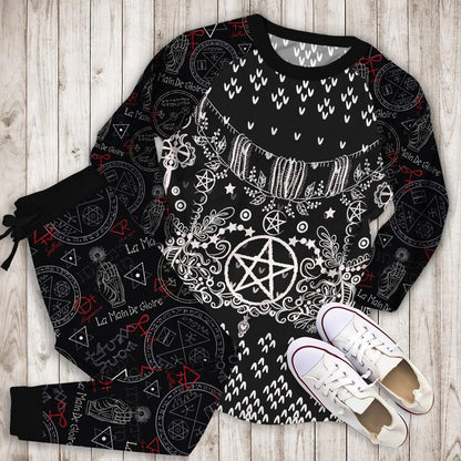 Wicca Blessed Yule Pajama Set | Pajamas | Cotton Sleepwear Sets | Soft Long Sleeve Pjs | Raglan Shirt and Pants Set