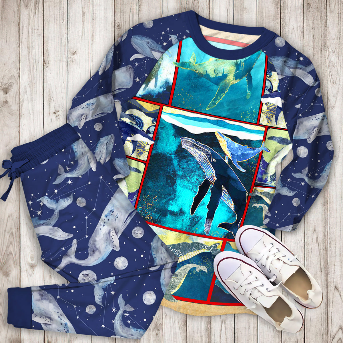 Whale Pajama Set | Pajamas | Cotton Sleepwear Sets | Soft Long Sleeve Pjs | Raglan Shirt and Pants Set