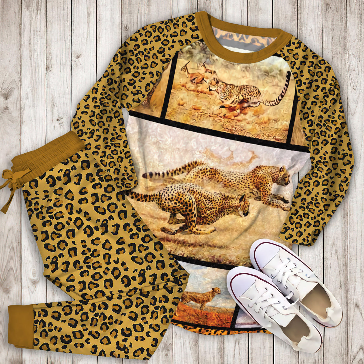 Cheetah Pajama Set |Sleepwear Pjs Sets | Raglan Shirt Pants Set