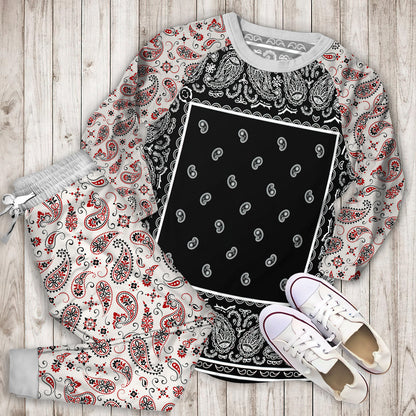 Black And White Bandana Pajama Set |Sleepwear Pjs Sets | Raglan Shirt Pants Set
