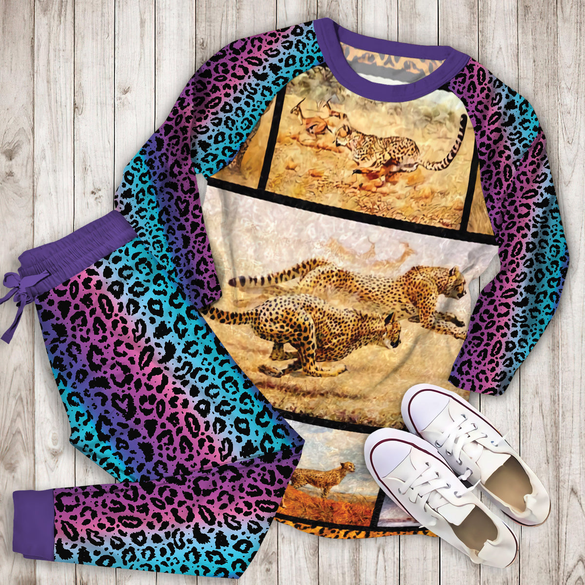 Cheetah Pajama Set |Sleepwear Pjs Sets | Raglan Shirt Pants Set