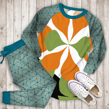 Mid Century Art Pajama Set | Pajamas | Cotton Sleepwear Sets | Soft Long Sleeve Pjs | Raglan Shirt and Pants Set