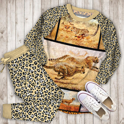 Cheetah Pajama Set |Sleepwear Pjs Sets | Raglan Shirt Pants Set