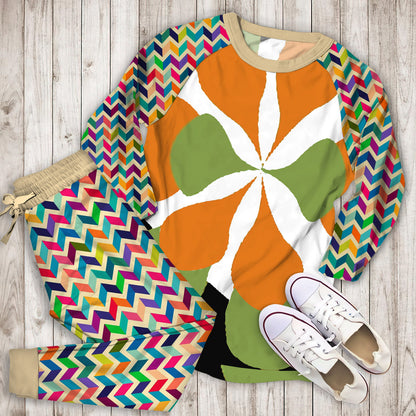 Mid Century Art Pajama Set | Pajamas | Cotton Sleepwear Sets | Soft Long Sleeve Pjs | Raglan Shirt and Pants Set