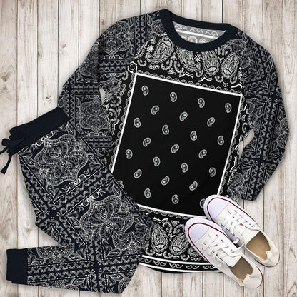 Black And White Bandana Pajama Set |Sleepwear Pjs Sets | Raglan Shirt Pants Set
