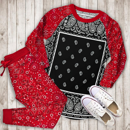 Black And White Bandana Pajama Set |Sleepwear Pjs Sets | Raglan Shirt Pants Set