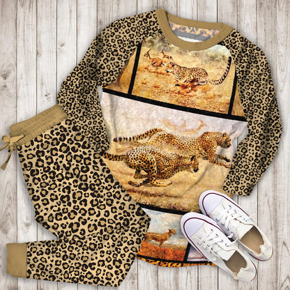 Cheetah Pajama Set |Sleepwear Pjs Sets | Raglan Shirt Pants Set