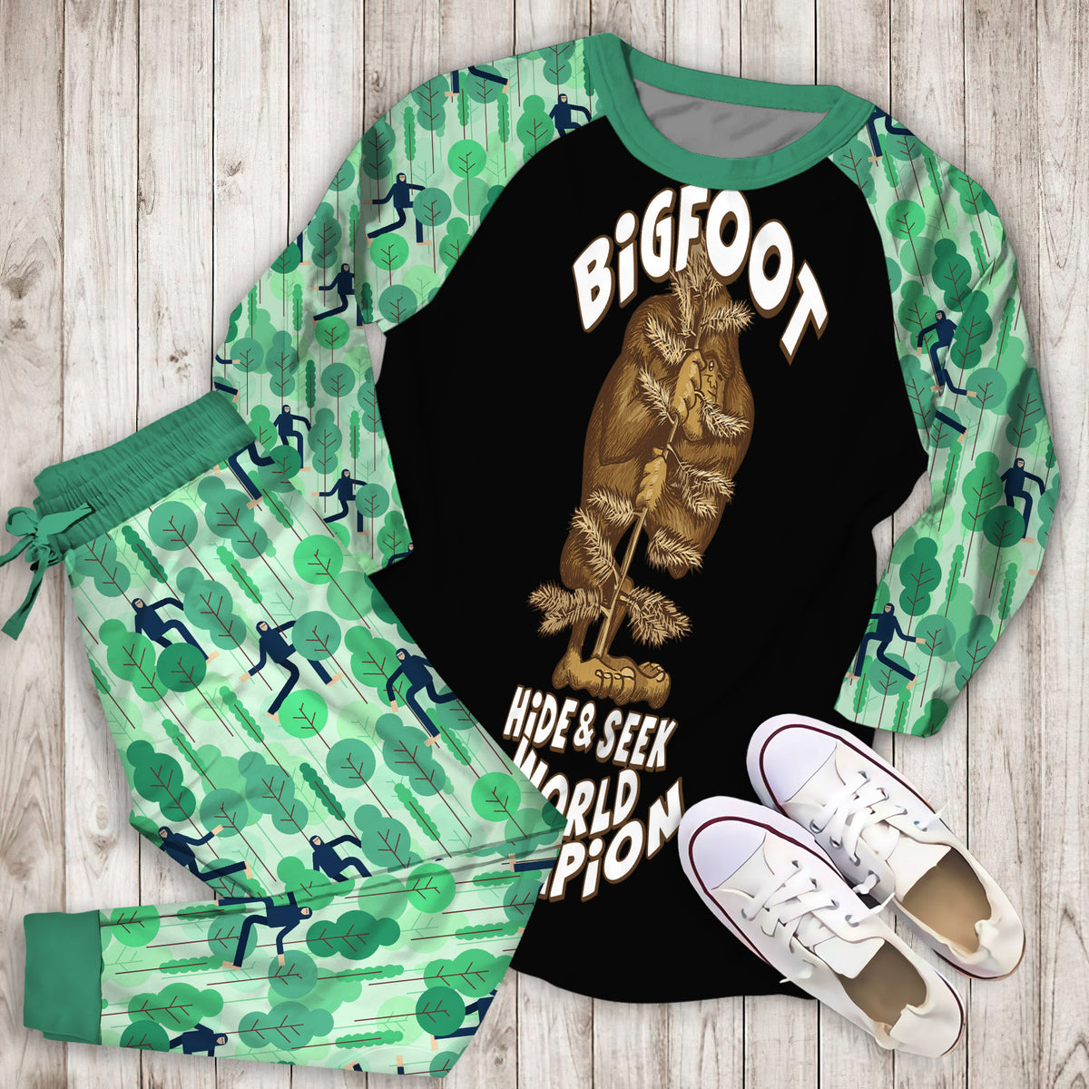 Bigfoot I Do Have A Retirement Plan Personalized Name Pajama Set | Pajamas | Cotton Sleepwear Sets | Soft Long Sleeve Pjs | Raglan Shirt and Pants Set