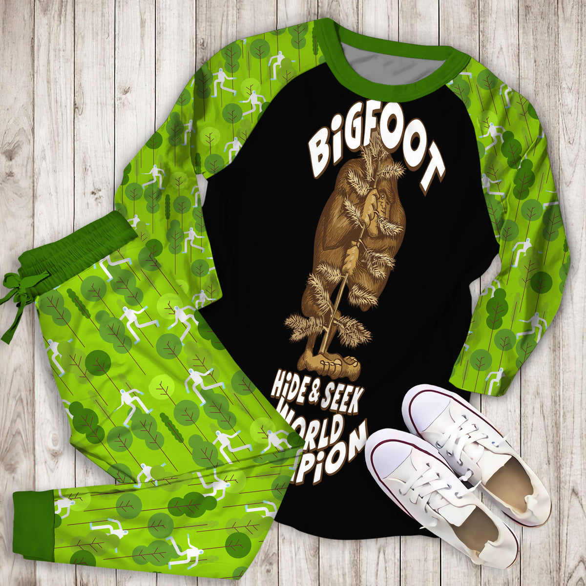 Bigfoot I Do Have A Retirement Plan Personalized Name Pajama Set | Pajamas | Cotton Sleepwear Sets | Soft Long Sleeve Pjs | Raglan Shirt and Pants Set