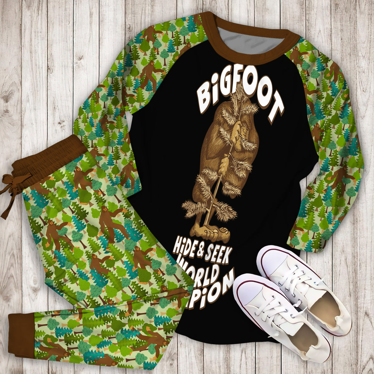 Bigfoot I Do Have A Retirement Plan Personalized Name Pajama Set | Pajamas | Cotton Sleepwear Sets | Soft Long Sleeve Pjs | Raglan Shirt and Pants Set