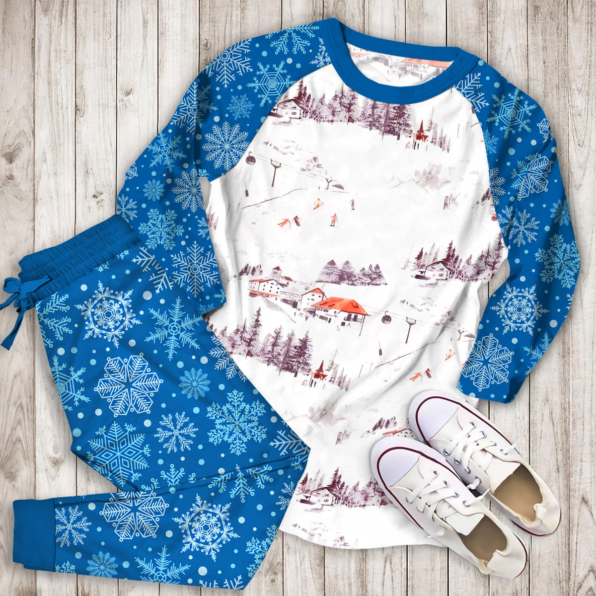 Winter Skiing Pajama Set |Sleepwear Pjs Sets | Raglan Shirt Pants Set