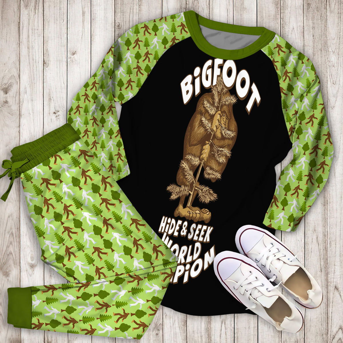 Bigfoot I Do Have A Retirement Plan Personalized Name Pajama Set | Pajamas | Cotton Sleepwear Sets | Soft Long Sleeve Pjs | Raglan Shirt and Pants Set