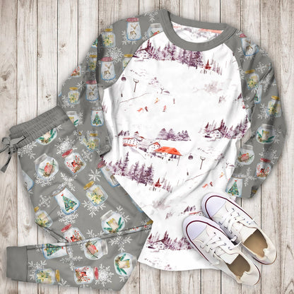 Winter Skiing Pajama Set |Sleepwear Pjs Sets | Raglan Shirt Pants Set