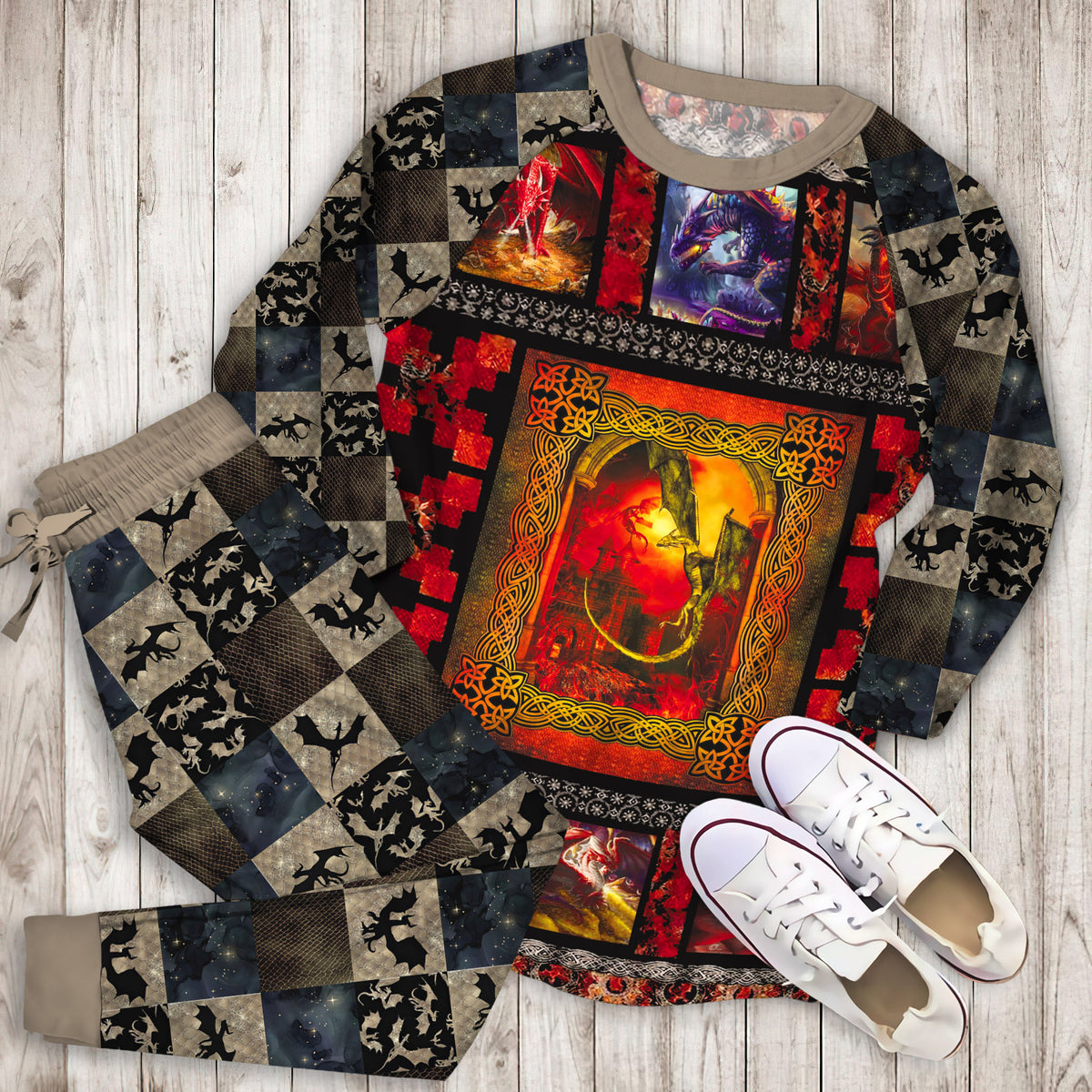Dragon Pajama Set | Pajamas | Cotton Sleepwear Sets | Soft Long Sleeve Pjs | Raglan Shirt and Pants Set