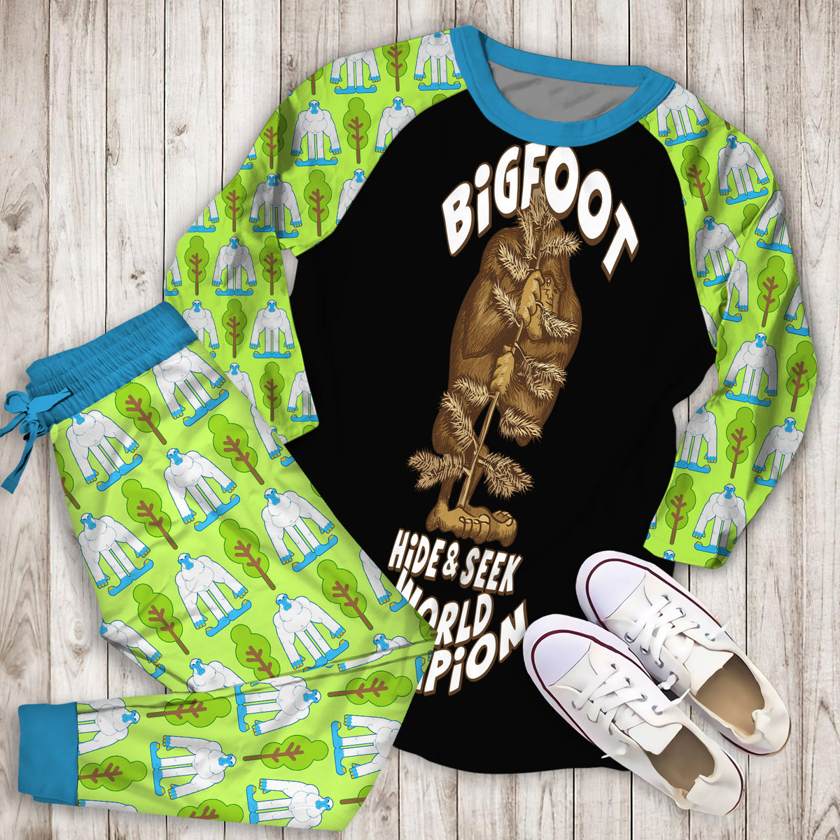 Bigfoot I Do Have A Retirement Plan Personalized Name Pajama Set | Pajamas | Cotton Sleepwear Sets | Soft Long Sleeve Pjs | Raglan Shirt and Pants Set
