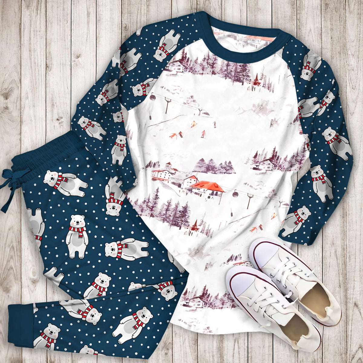 Winter Skiing Pajama Set |Sleepwear Pjs Sets | Raglan Shirt Pants Set