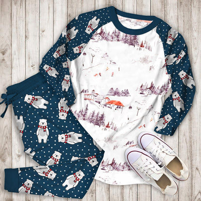 Winter Skiing Pajama Set |Sleepwear Pjs Sets | Raglan Shirt Pants Set