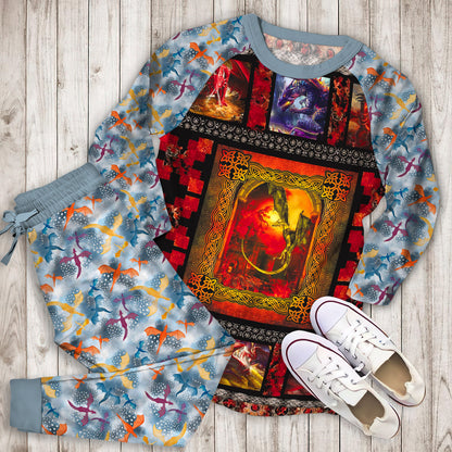 Dragon Pajama Set | Pajamas | Cotton Sleepwear Sets | Soft Long Sleeve Pjs | Raglan Shirt and Pants Set