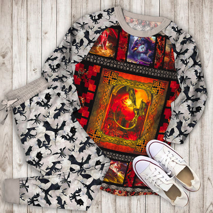 Dragon Pajama Set | Pajamas | Cotton Sleepwear Sets | Soft Long Sleeve Pjs | Raglan Shirt and Pants Set