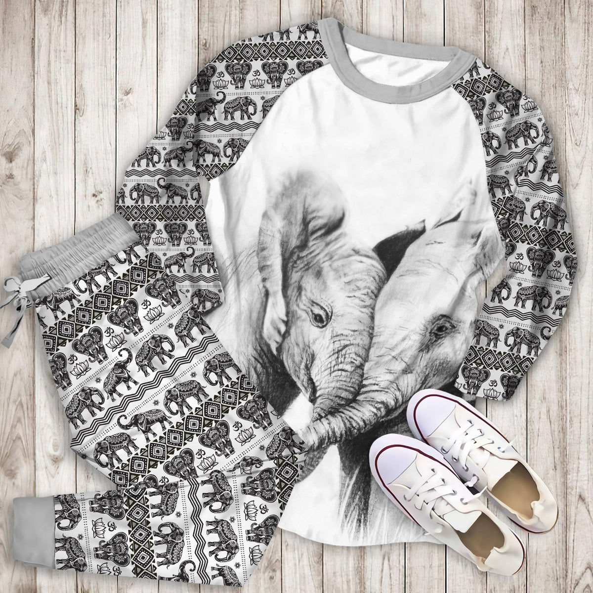 Elephant Pajama Set |Sleepwear Pjs Sets | Raglan Shirt Pants Set