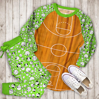 Mohawk Prismatic Basketball Court Brown Pajama Set | Pajamas | Cotton Sleepwear Sets | Soft Long Sleeve Pjs | Raglan Shirt and Pants Set
